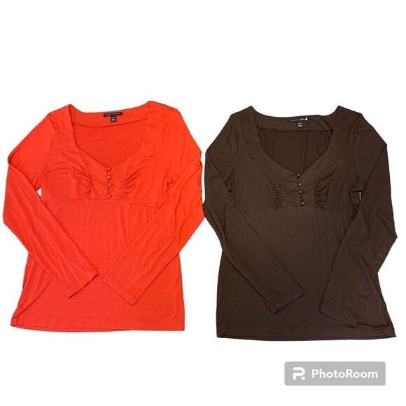 Banana Republic Lightweight Long Sleeve Tops Sz Large Orange and Brown - Picture 1 of 9